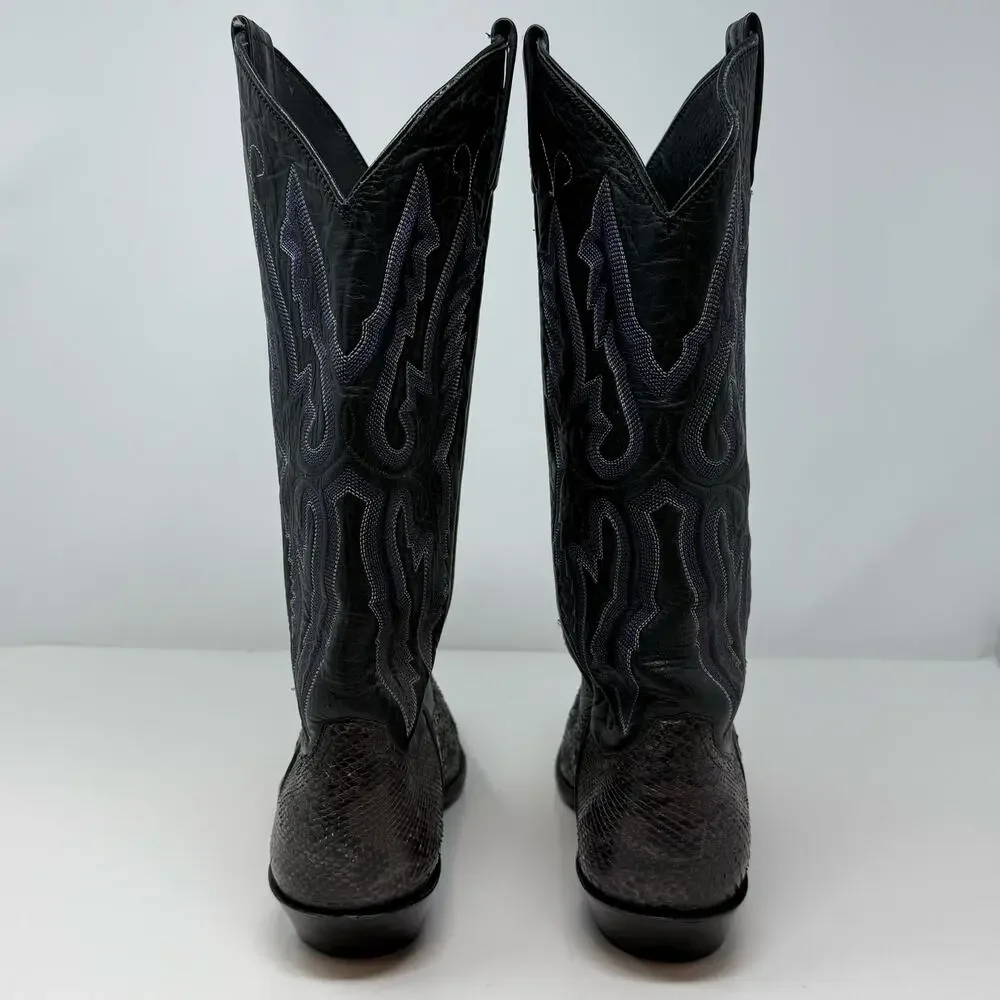 Panhandle Slim Western Boots Men's 8.5 B Black Brown Snakeskin Cowboy Boots